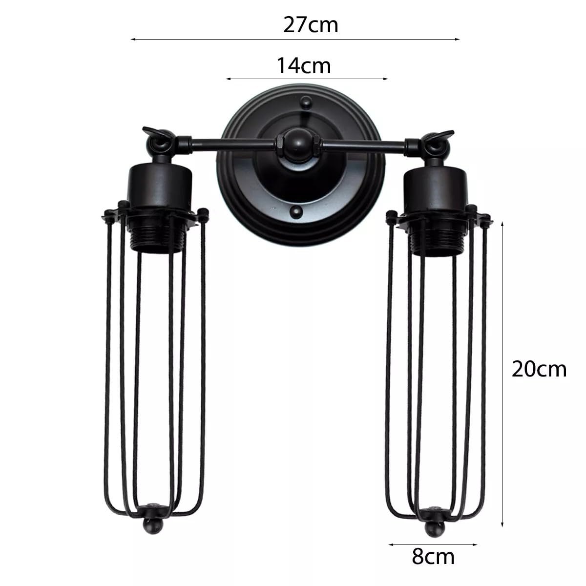 Vintage Industrial Double Wall Sconce Black Metal Cage Light Fixture E27