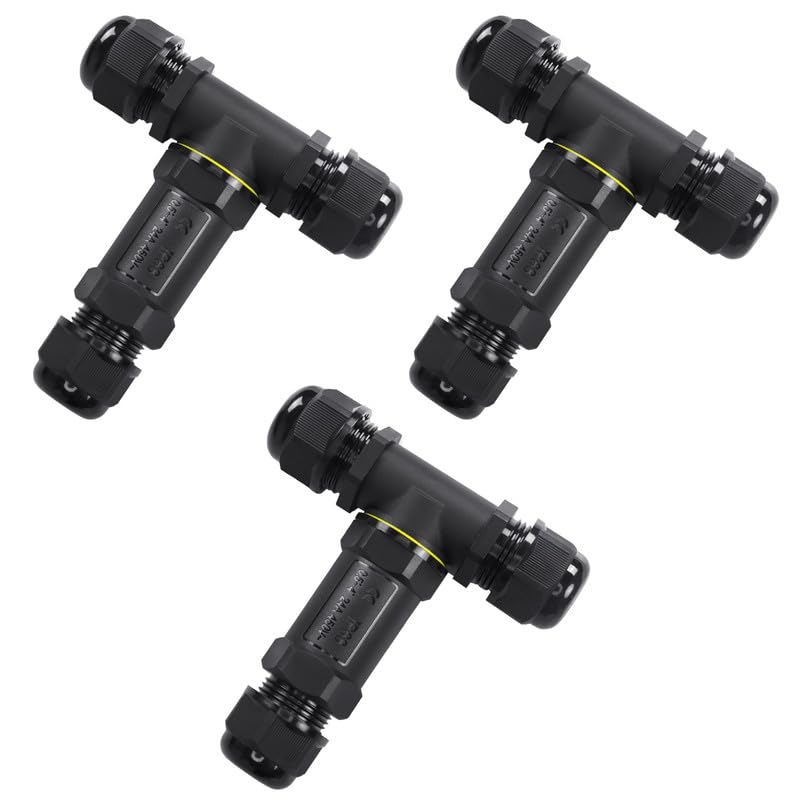 Durable 3-Pin IP68 Waterproof Electrical T-Connector Junction Box for Outdoor Cables