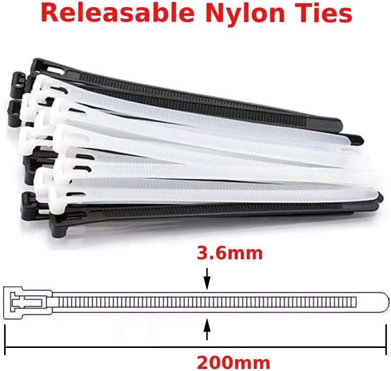 100 Heavy Duty Reusable Cable Zip Ties 200 x 3.6 mm ~6367