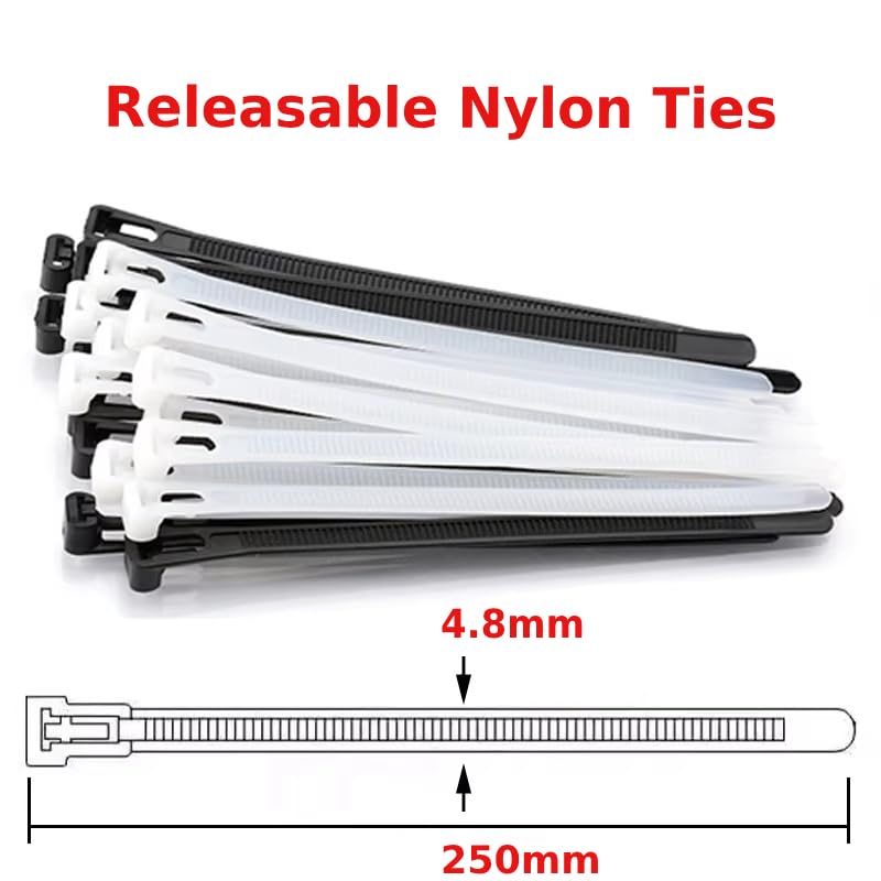 100 Pack Reusable Cable Ties Black | White Nylon Zip Ties ~6210