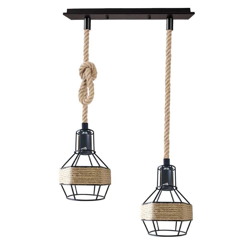 Retro Industrial Metal Hemp Rope Ceiling Pendant Light Fixture for Kitchen Dining