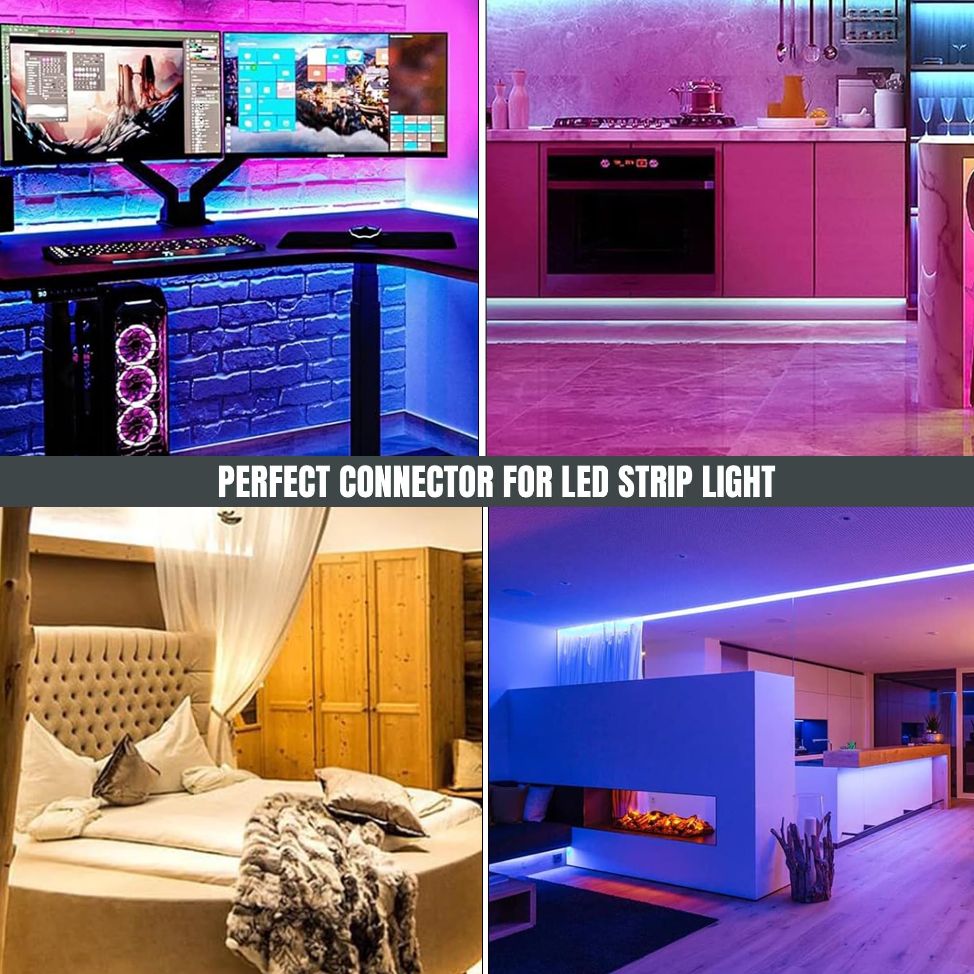 Universal LED Strip Light Connector Cable Adapter Clip Extension Wire Kit