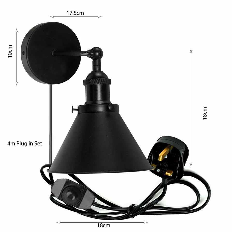 Vintage Industrial Plug-in Wall Light with Dimmer ~6266