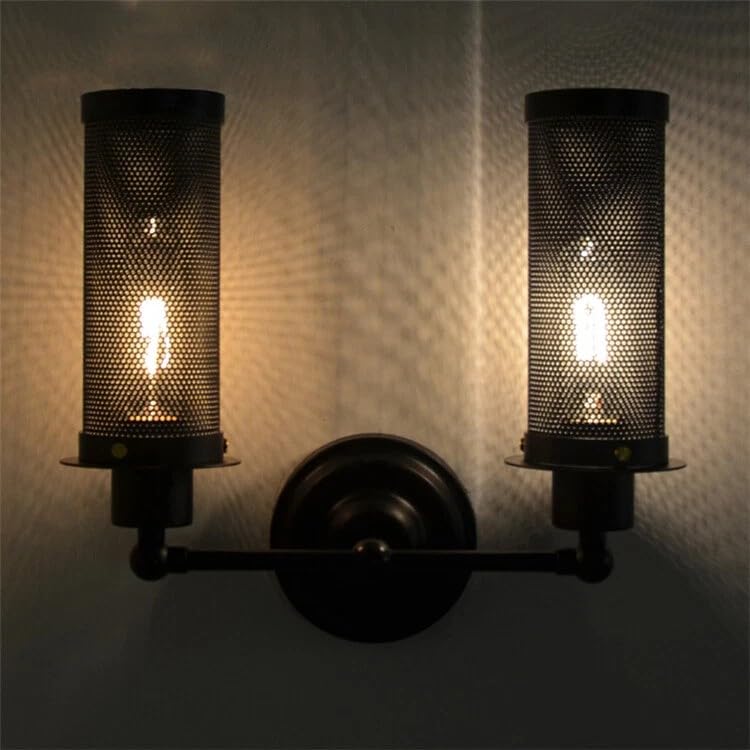 Vintage Industrial Double Wall Sconce Black Metal Cage Light Fixture E27