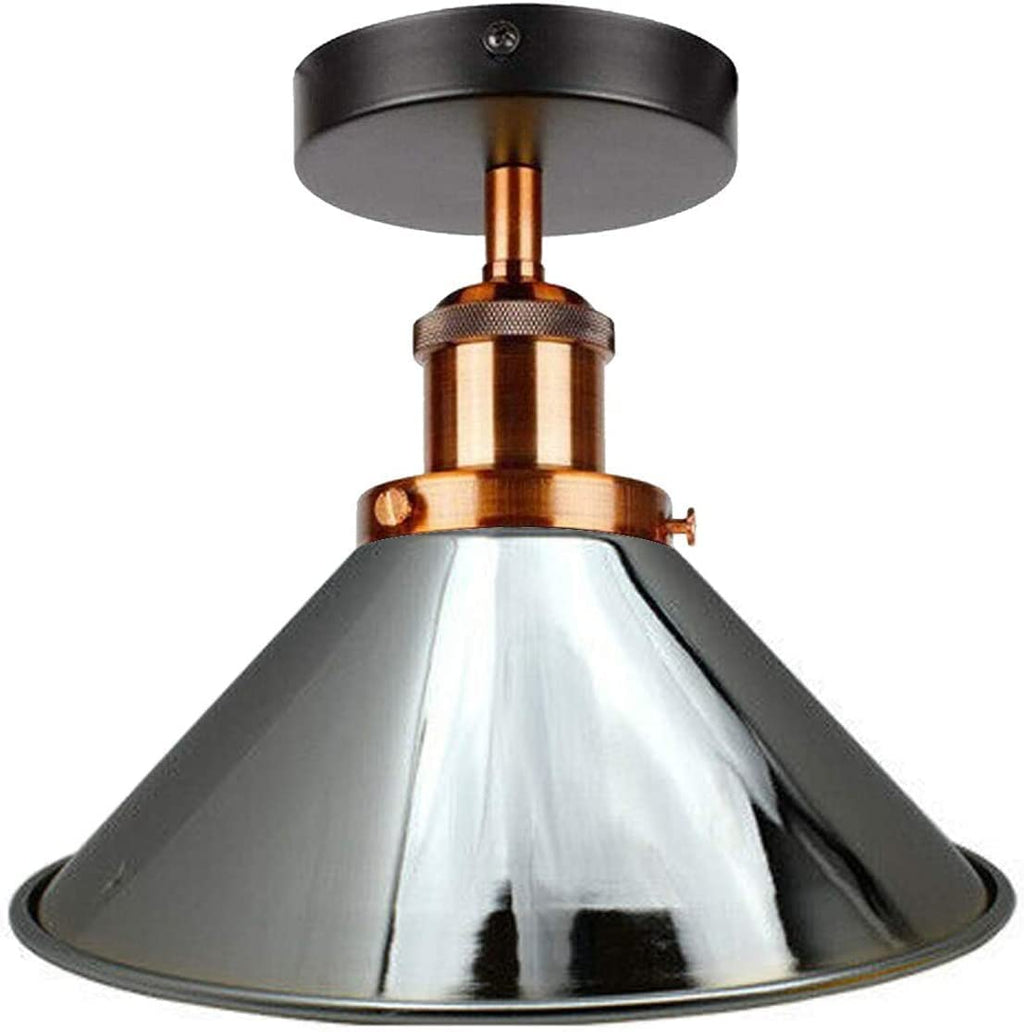 E27 Vintage Metal Semi Flush Mount Ceiling Light Fixture Cone Shade