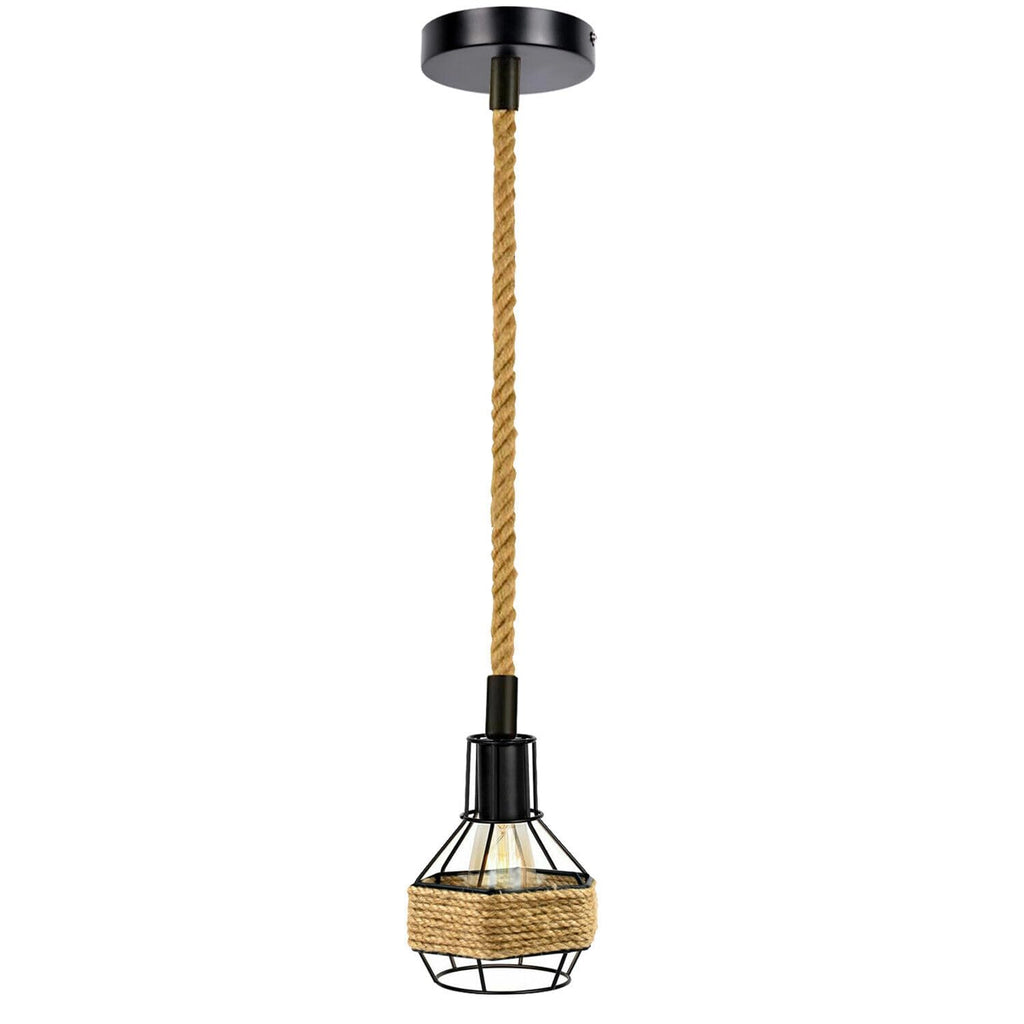 Retro Industrial Metal Hemp Rope Ceiling Pendant Light Fixture for Kitchen Dining