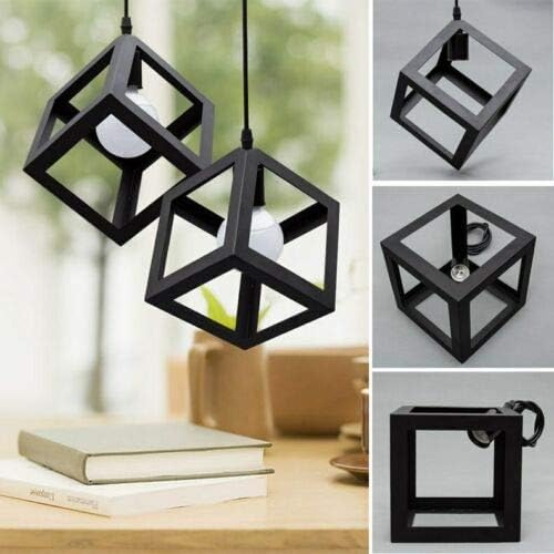 Industrial 3 Head Black Square Wire Cage Bar Pendant Light