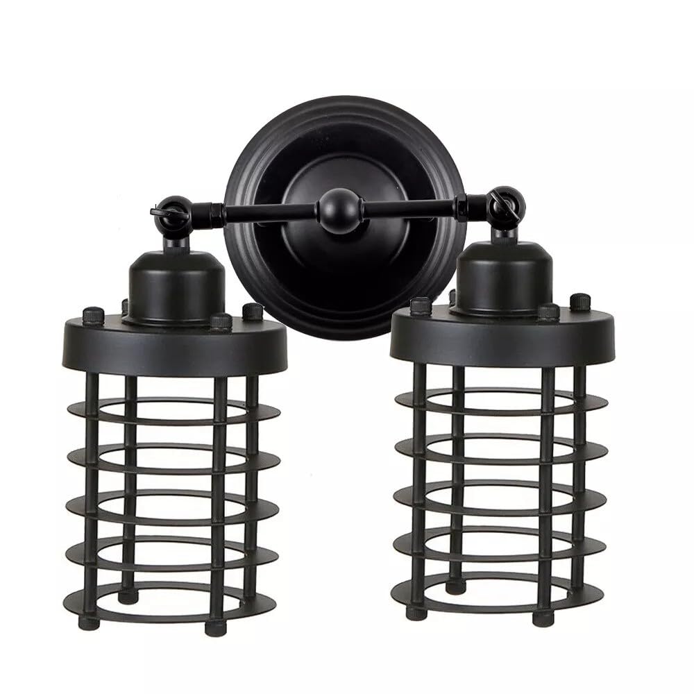 Industrial Double Wall Sconce Vintage Style Black Finish Cage Shades Wall Mount~6357