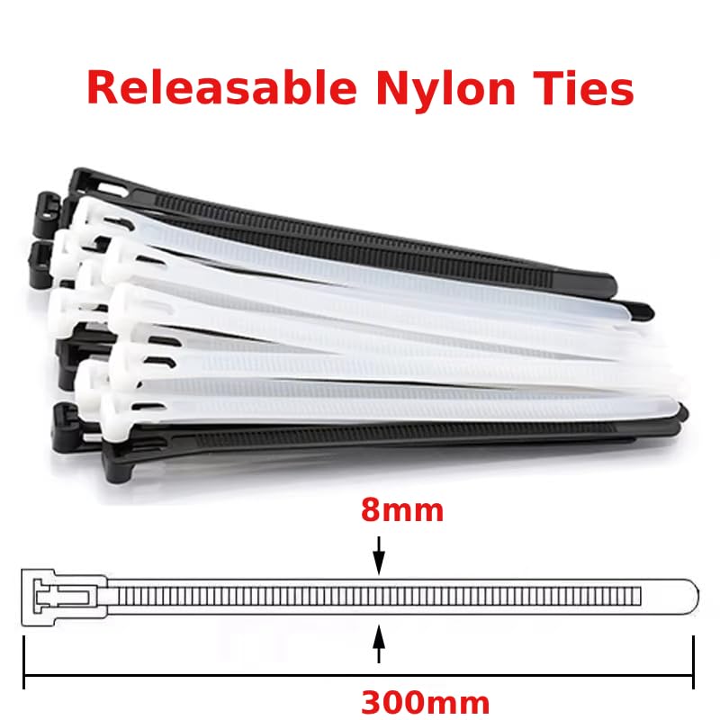 100 Pack Reusable Cable Ties Black | White Nylon Zip Ties ~6210