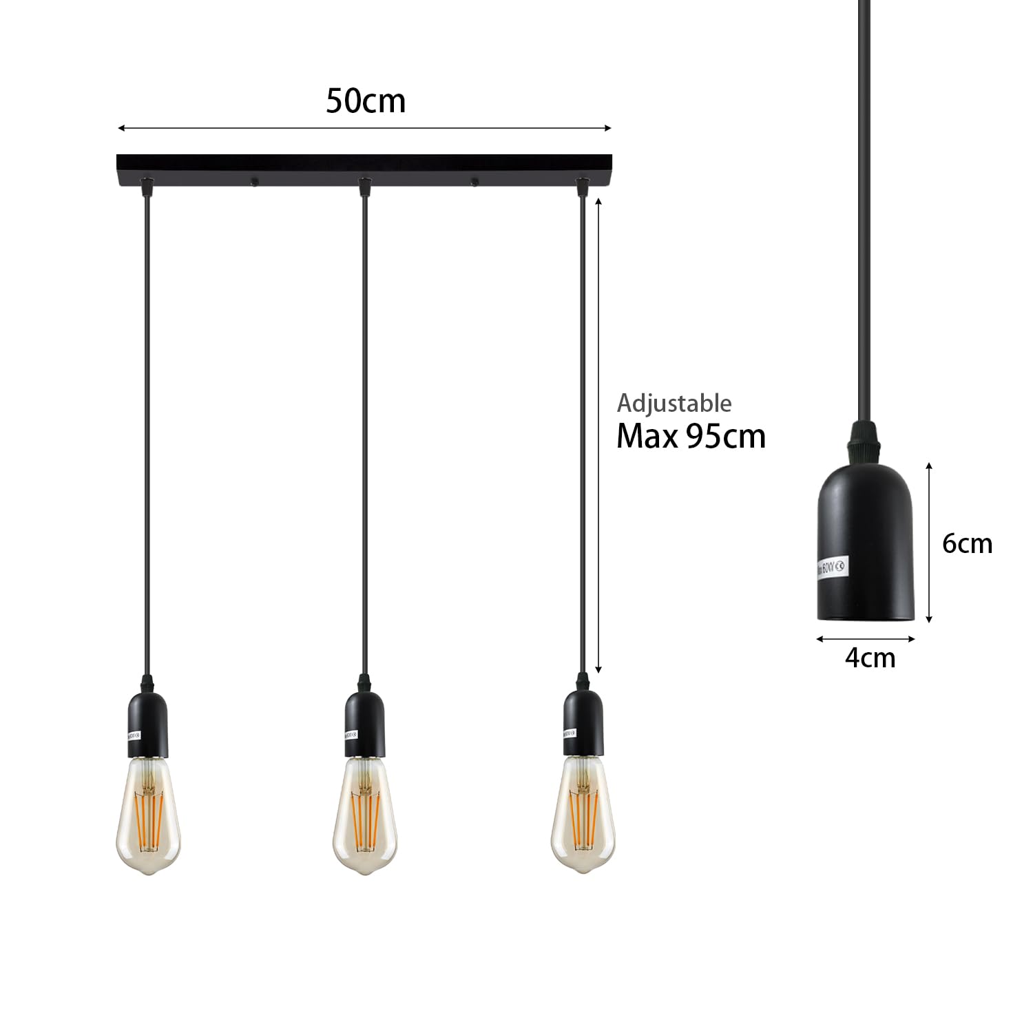 Industrial Metal Cluster Pendant Light Fixture, E27 Base, Retro Style Lighting