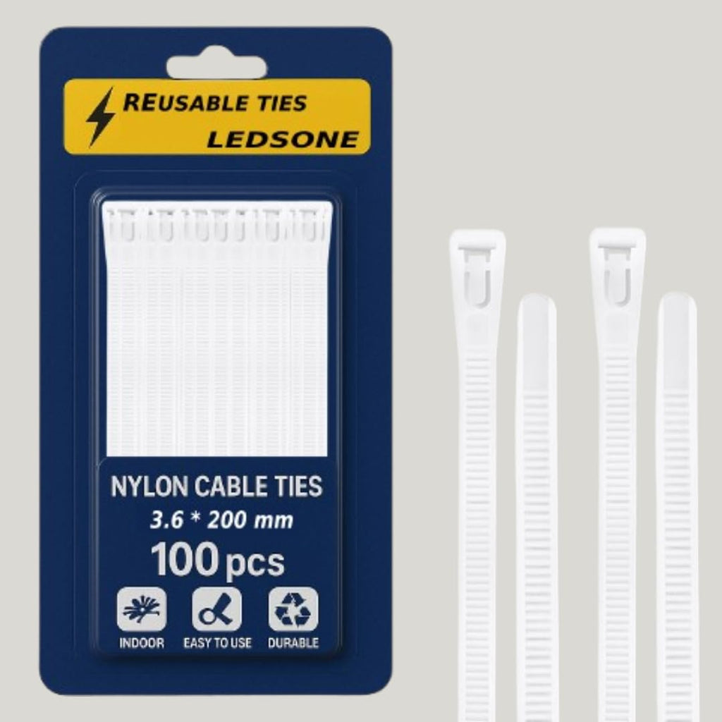 100-Pack Heavy Duty Reusable Nylon Cable Ties for Wire Management & Organization