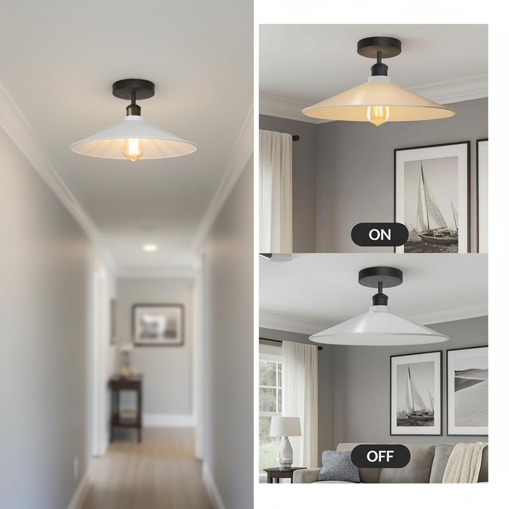 Sleek Industrial LED Flush Mount Ceiling Light, Dimmable, E27 Bulb Compatible