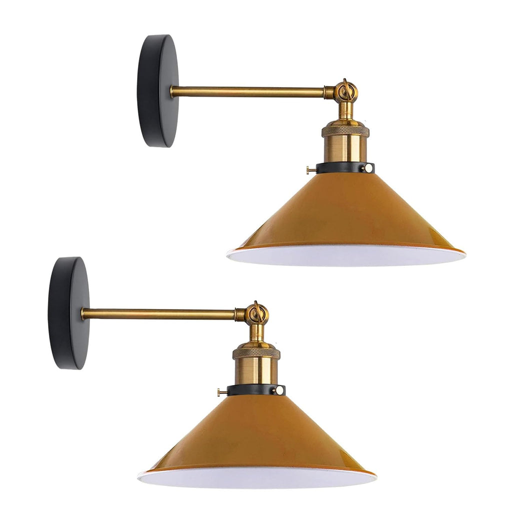 2-Pack Industrial Metal Wall Lights - Vintage Cone Adjustable Sconces