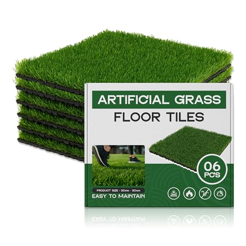 Realistic Artificial Grass Tiles for Patio Balcony Decking, 25mm Pile