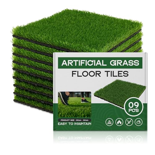 Realistic Artificial Grass Tiles for Patio Balcony Decking, 25mm Pile