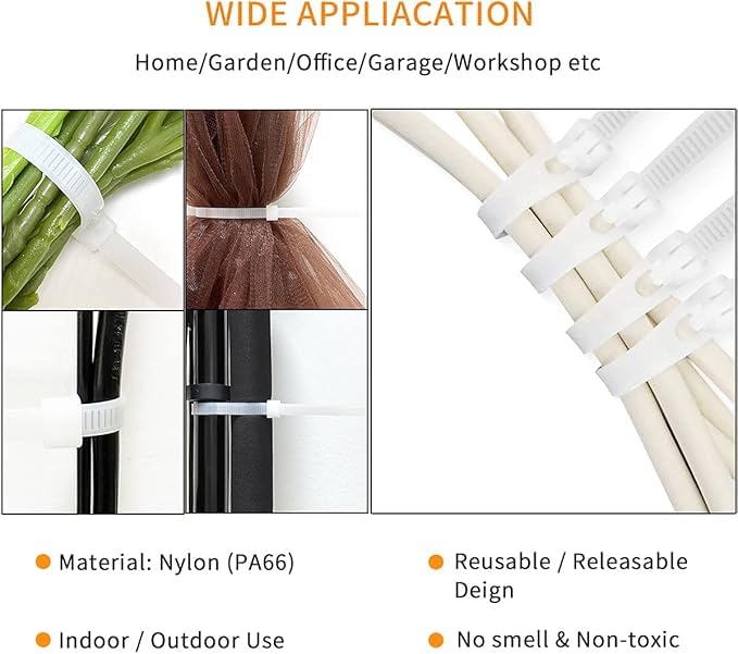 100-Pack Heavy Duty Reusable Nylon Cable Ties for Wire Management & Organization