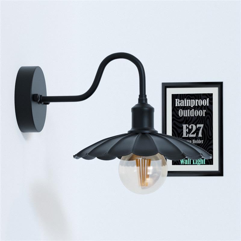 Vintage Outdoor Wall Light with Umbrella Shade, Rainproof Metal Sconce Fixture
