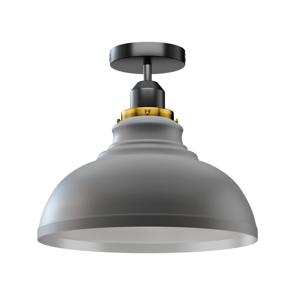 Industrial E27 Semi Flush Mount Ceiling Light Fixture with Dome Metal Shade