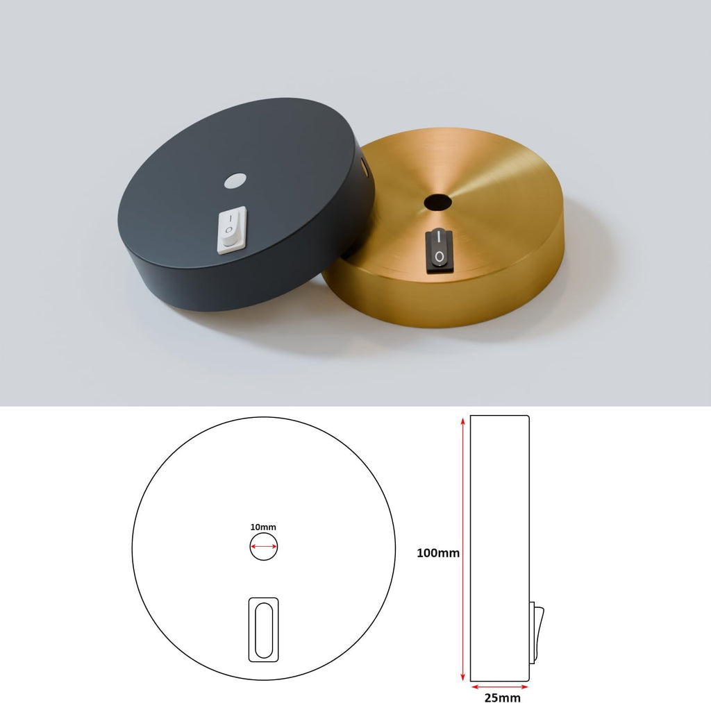 Single Point Drop Metal Ceiling Rose with Integrated Switch for Wall Lights