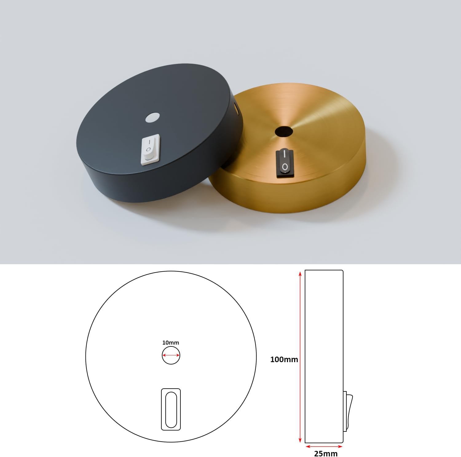 Single Point Drop Metal Ceiling Rose with Integrated Switch for Wall Lights