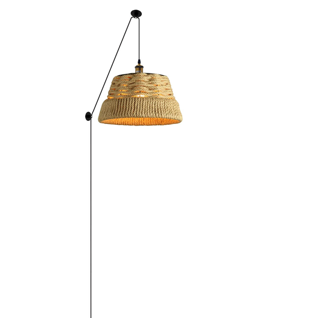 Hand-Woven Bamboo Rattan Plug-in Pendant Light with Adjustable Dimmer