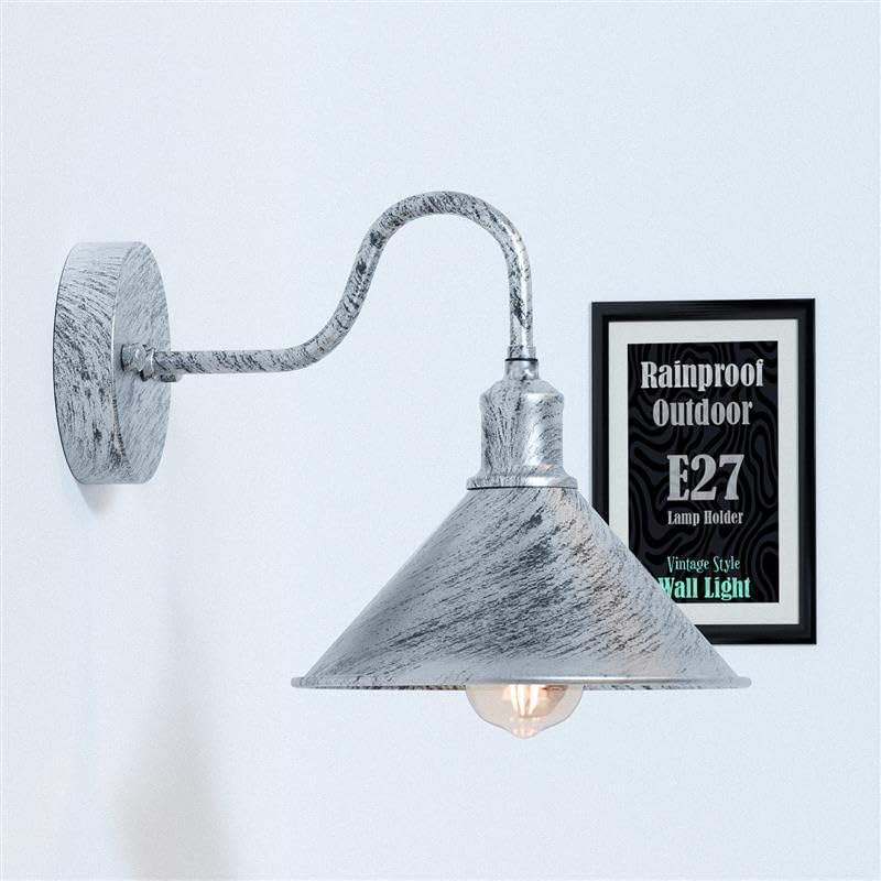 Vintage Swan Neck Metal Cone Shade Wall Sconce - Dimmable E27 Lighting Fixture