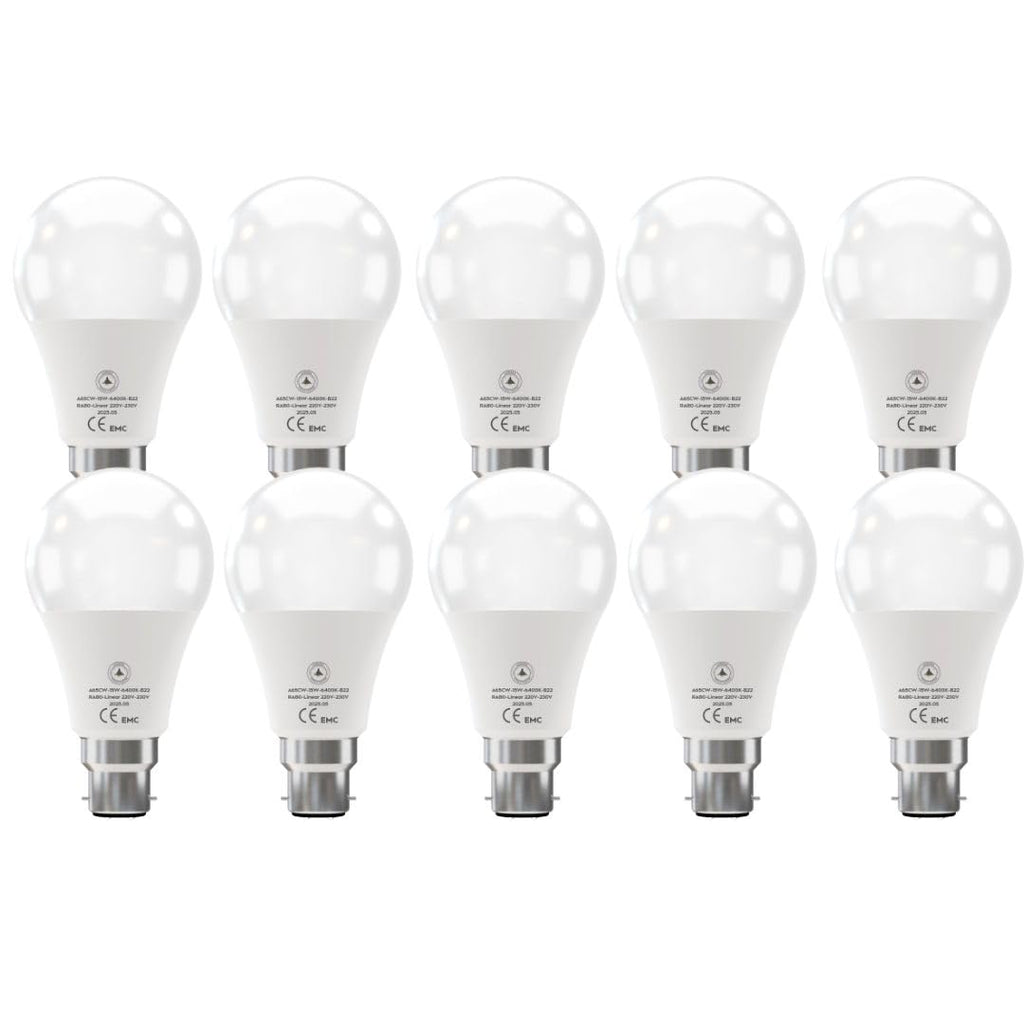 Energy-Efficient 15W A65 B22 LED Light Bulb, Cool White 6400K, Non-Dimmable