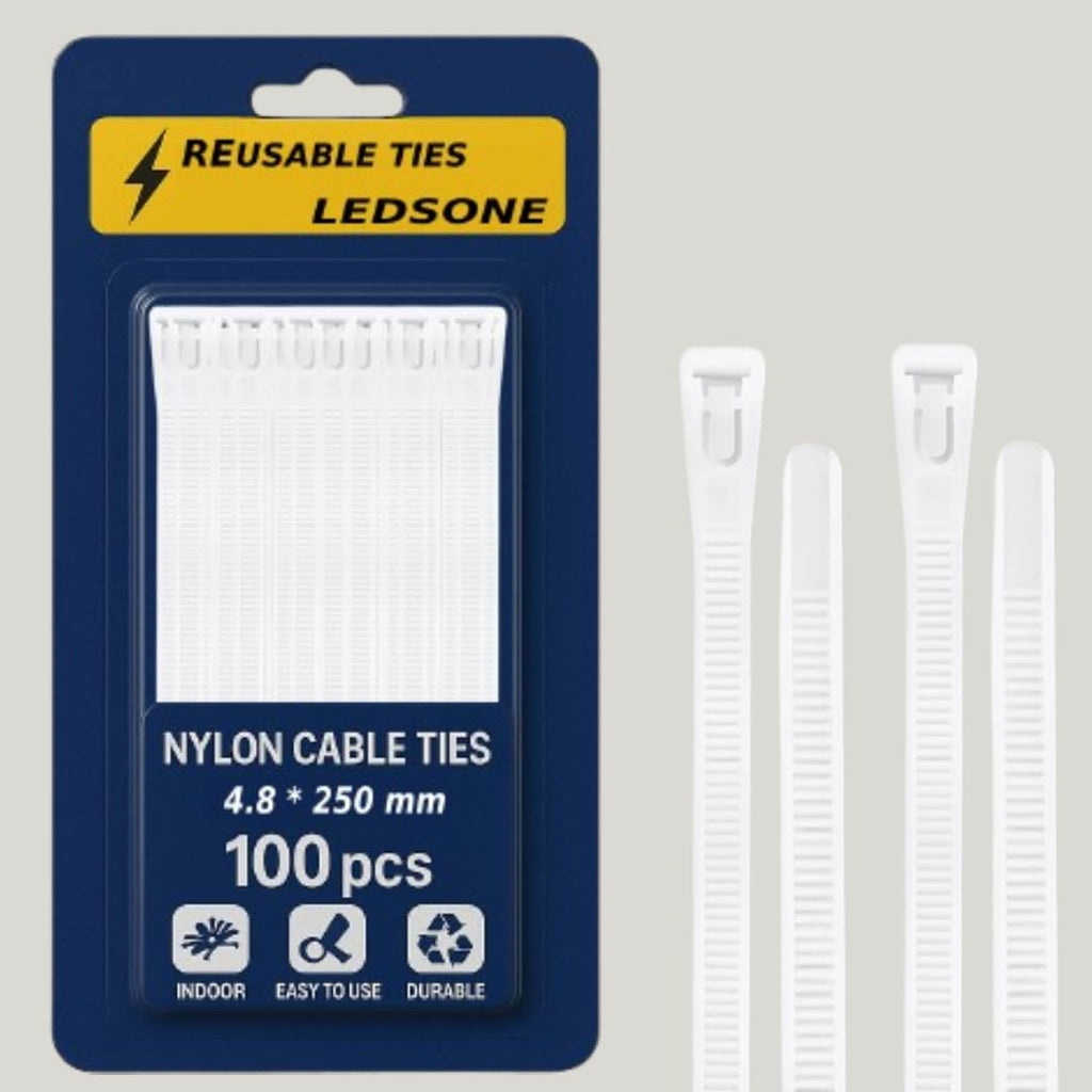 100-Pack Heavy Duty Reusable Cable Ties, 10-inch Nylon Zip Fasteners