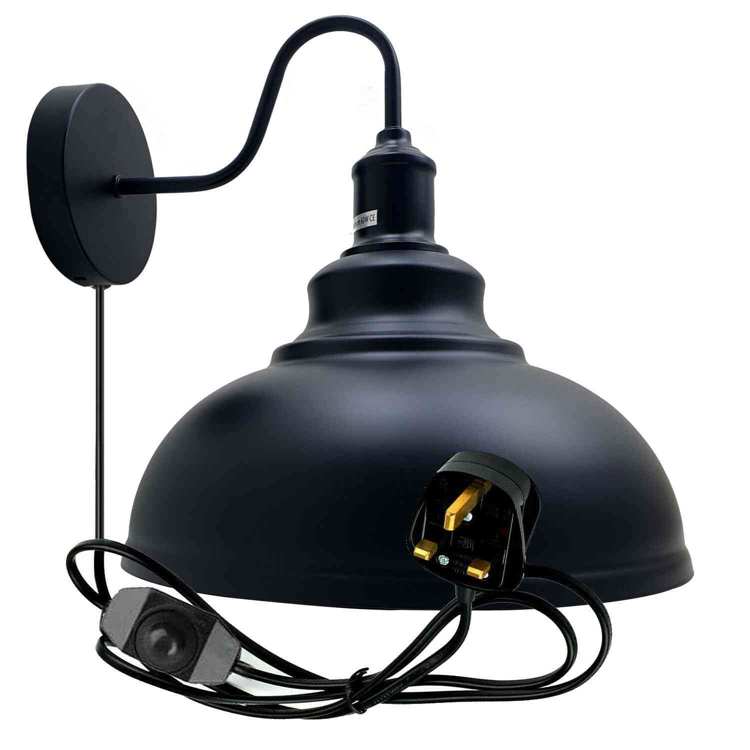 2m Black Plug-in Industrial Wall Sconce Light with Dimmer Switch