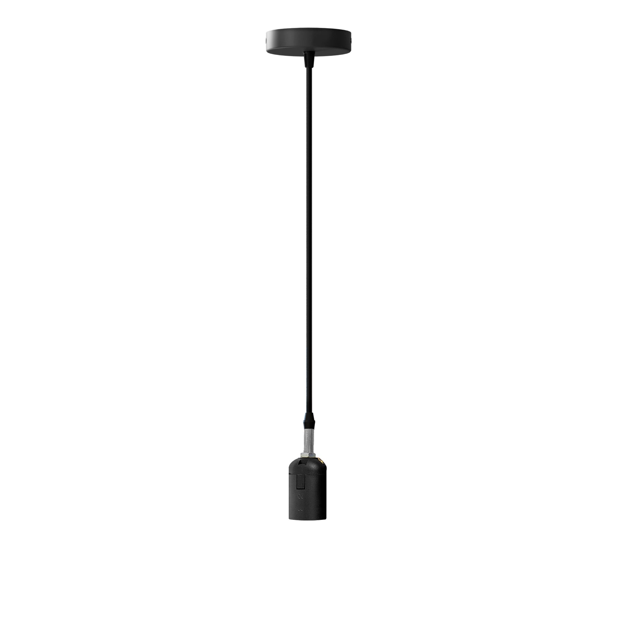 Durable Black Ceiling Rose Kit, 1m Rubber Cable, Easy Installation