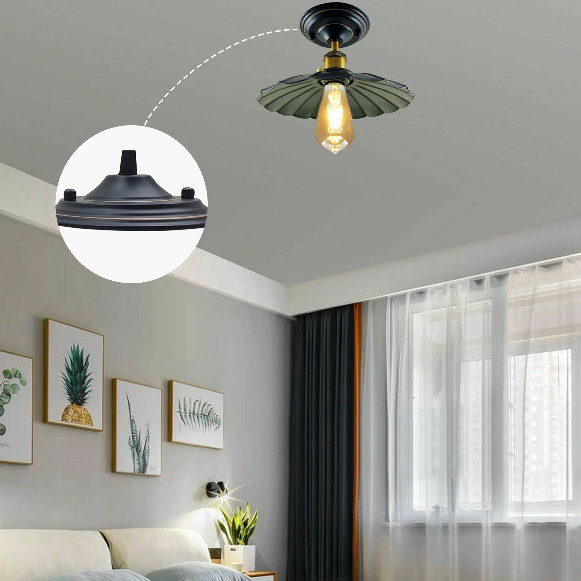 140mm Single Outlet Metal Front Fitting Ceiling Rose for Pendant Light