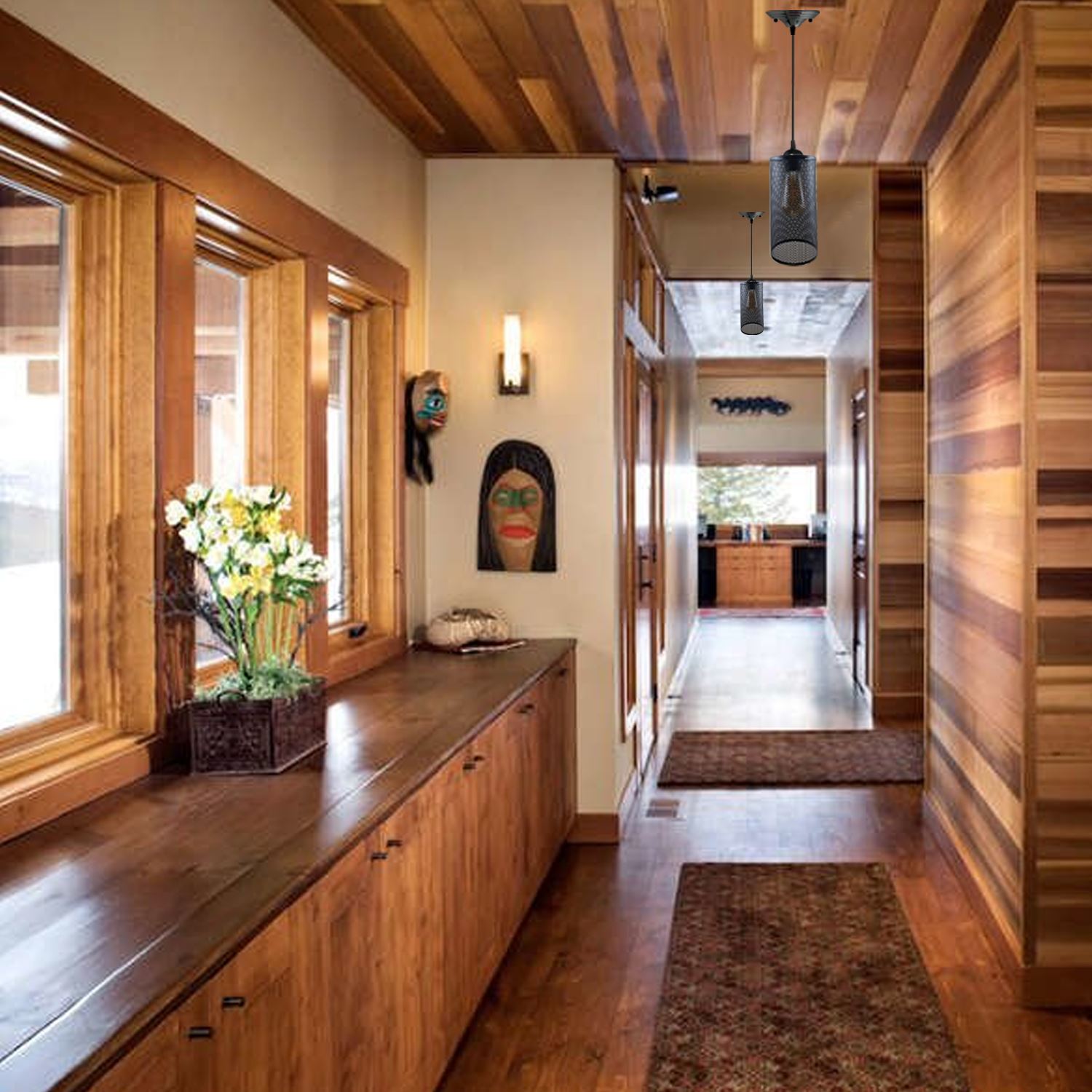 Living Room Pendant Light – Adjustable Metal Wire Cage Ceiling Lamp ~5801