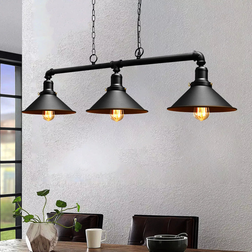 Industrial Steampunk 3 Way Black Metal Pipe Ceiling Pendant Light