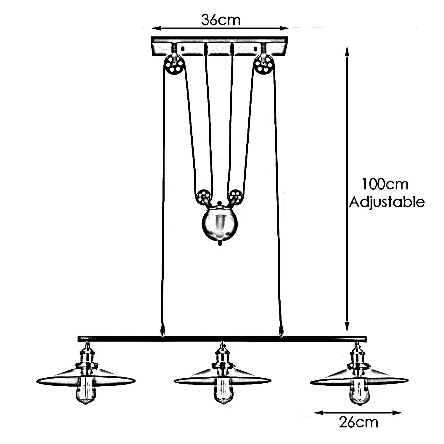 Vintage Industrial 3 Light Brushed Copper Pulley Pendant Ceiling Fixture