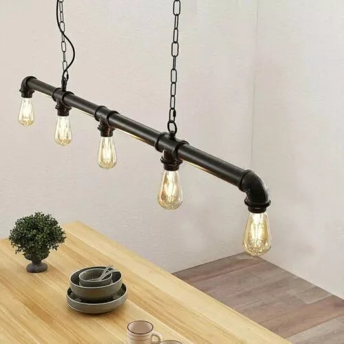 Industrial Black Waterpipe 5-Light Chandelier Ceiling Lamp E27 Vintage Metal Fixture