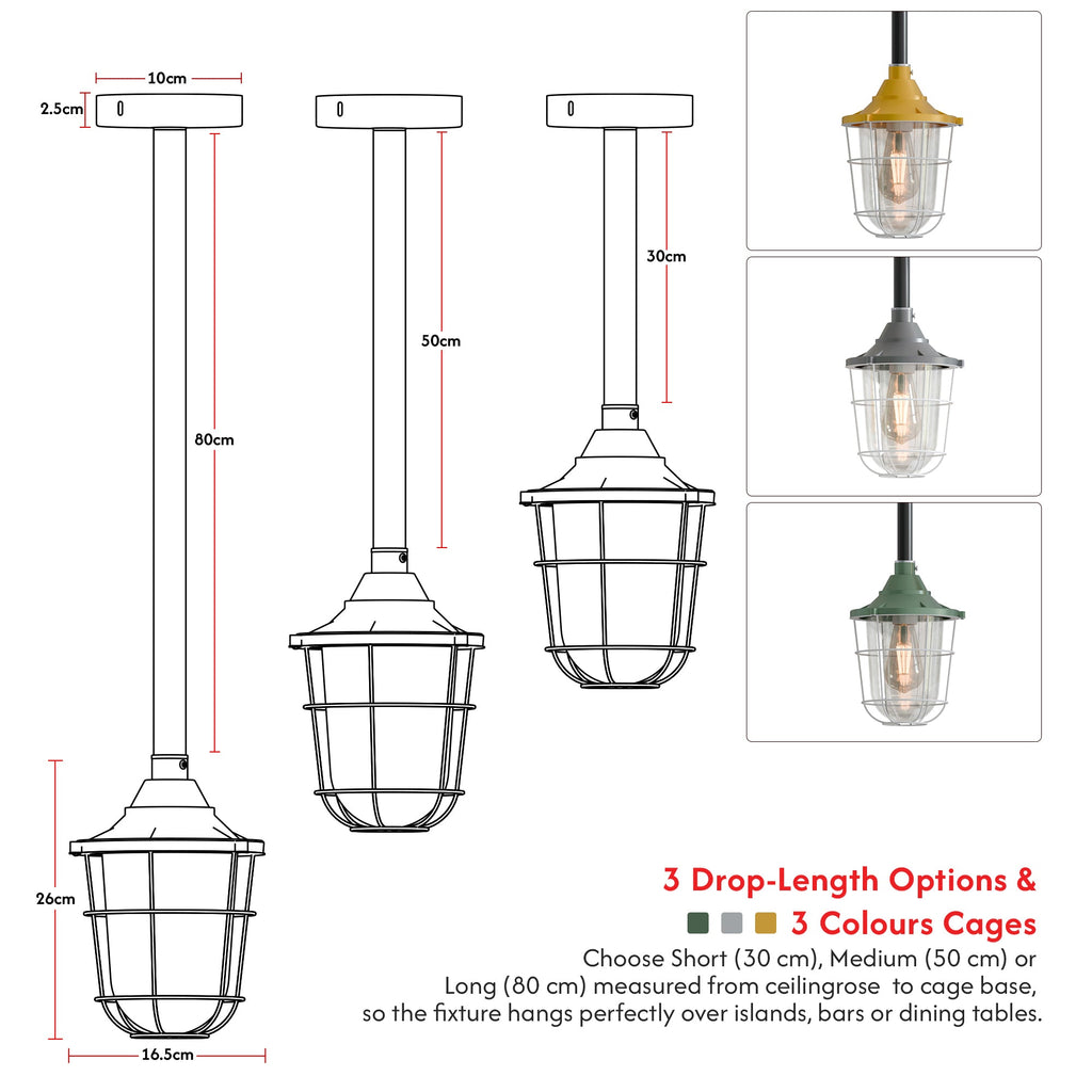 Industrial Conduit pipe ceiling pendant light kit with Fisherman Cage ~ 6114