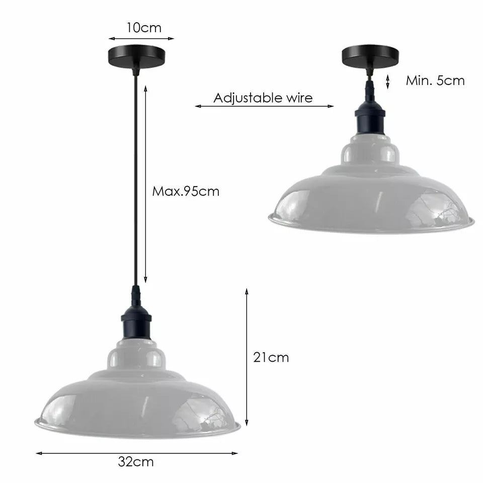 Vintage Industrial Metal Dome Pendant Light E27 Adjustable Ceiling Lamp