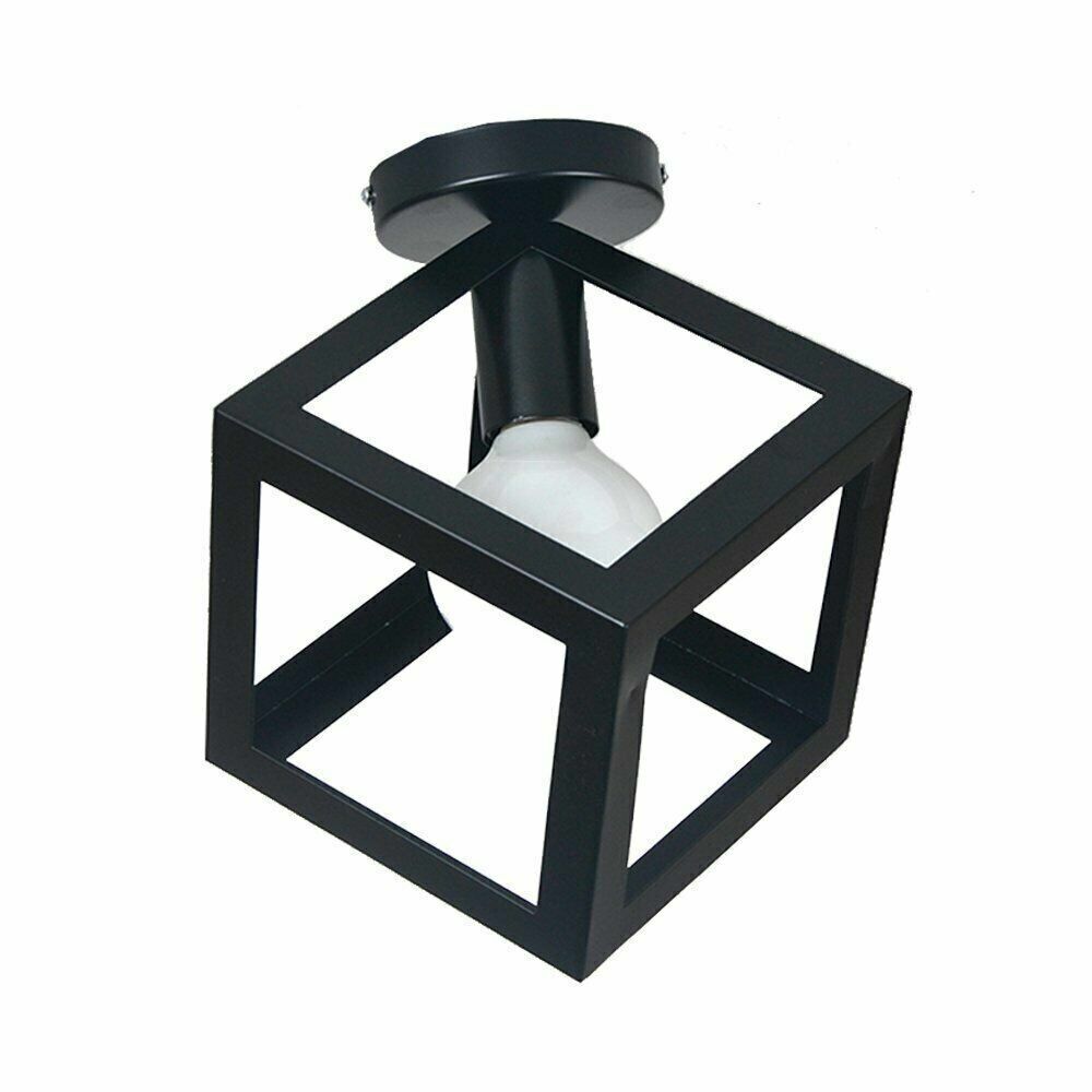 Industrial Black Metal Cage Flush Mount Ceiling Light Fixture E27 Bulb