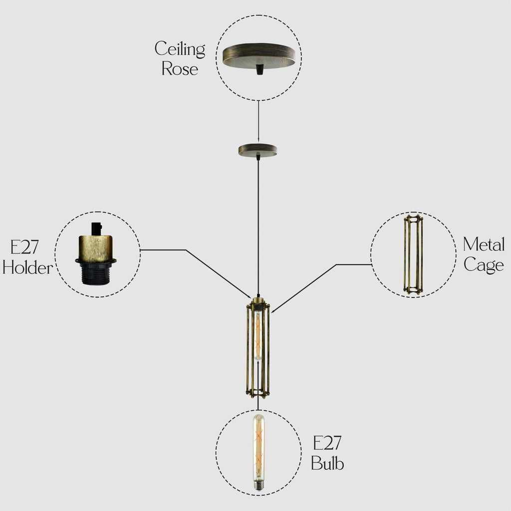 Brushed Brass Industrial Metal Cage Ceiling Pendant Retro Hanging Lamp