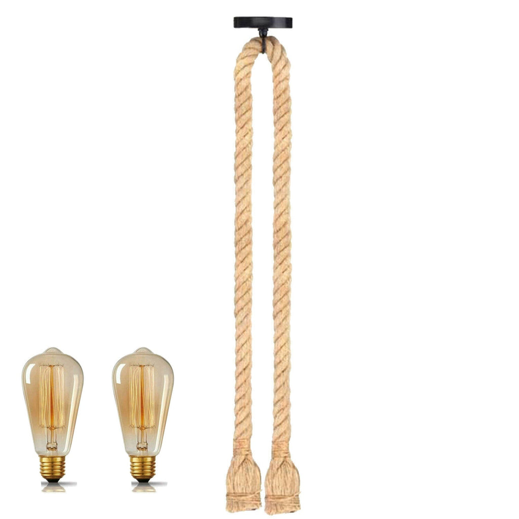 Rustic Farmhouse Hemp Rope Ceiling Pendant Light Fixture - E27 Bulb Compatible
