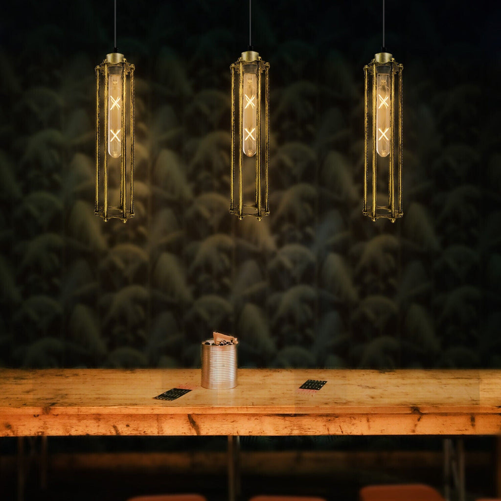 Brushed Brass Industrial Metal Cage Ceiling Pendant Retro Hanging Lamp