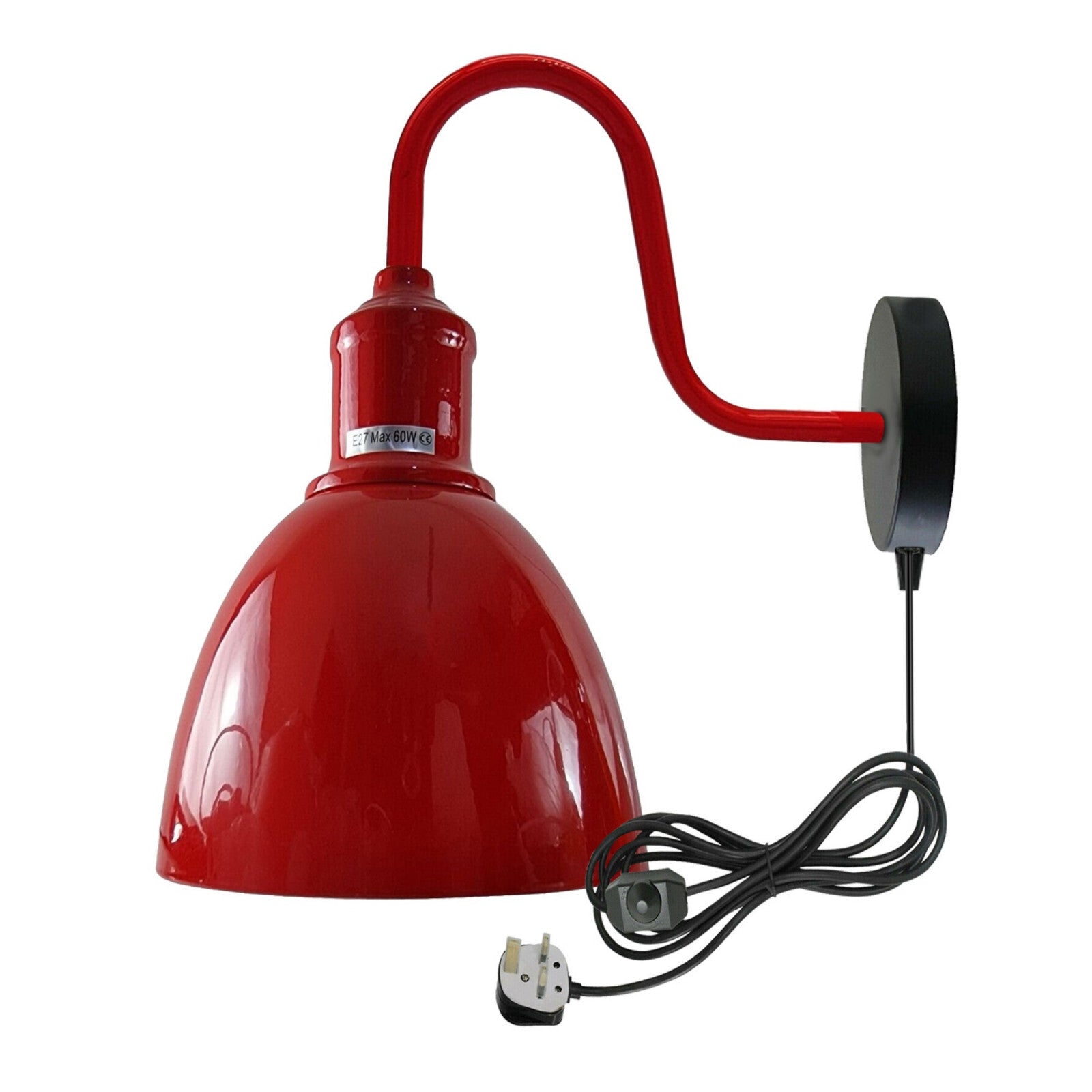 Vintage Industrial Plug-In Wall Light with Dimmer, E27 Metal Sconce Lamp