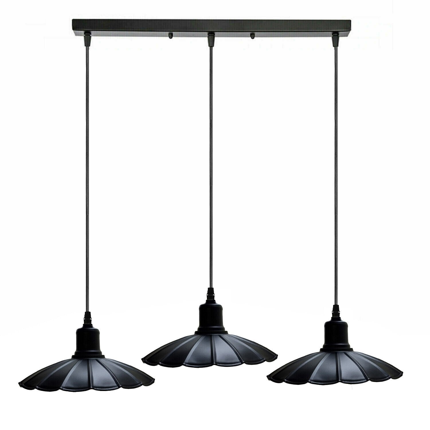 Vintage Industrial Black Metal 3-Head Pendant Light, Adjustable Ceiling Fixture