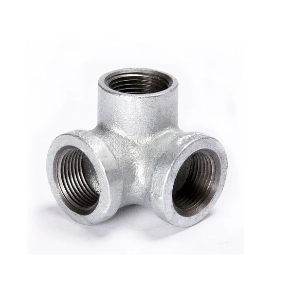 Durable Galvanized Steel 3-Way Pipe Fitting Connector, Cast Iron, 3/4 Inch