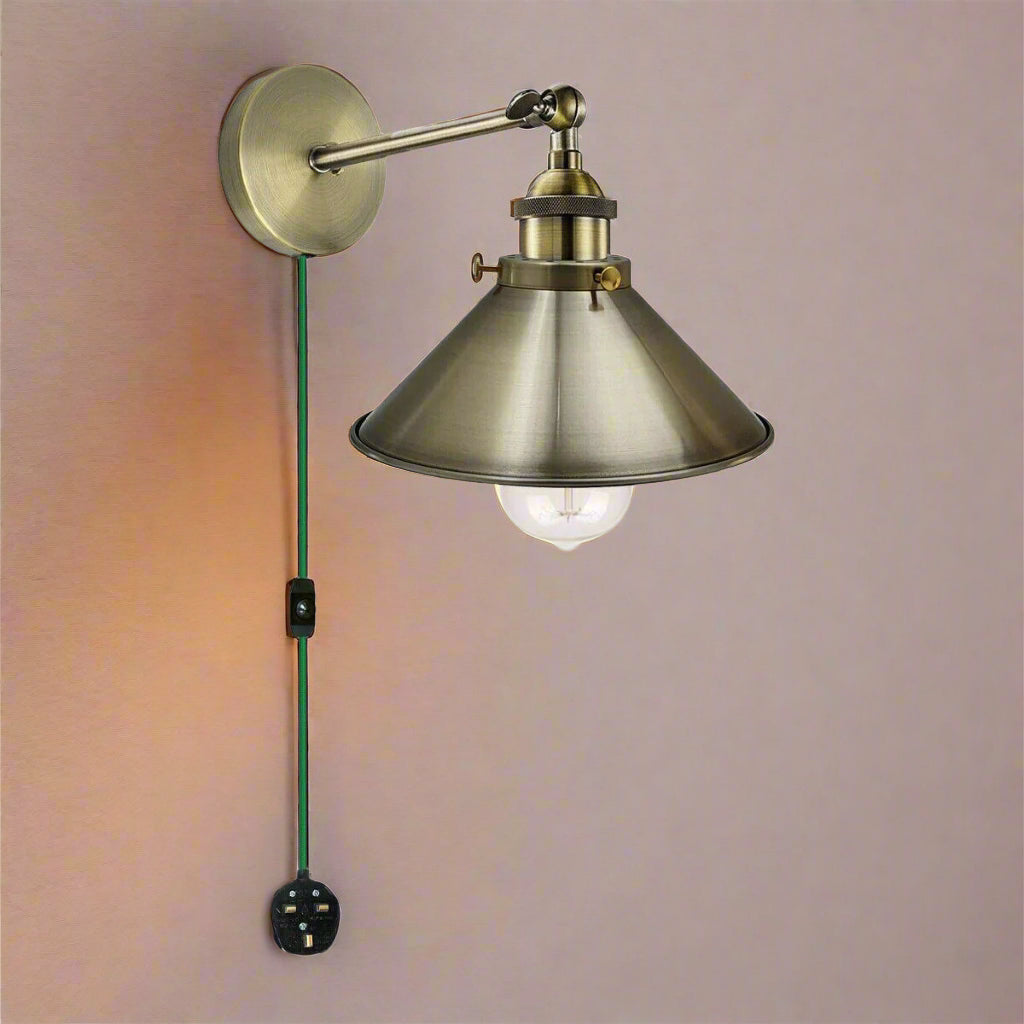 Vintage Industrial Plug-in Wall Sconce with E27 Socket for Porch & Cafe Decor