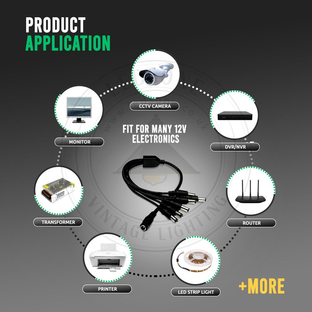 2/4/6/8 Way 12V 2/5A Splitter Cable Power Adapter ~6023