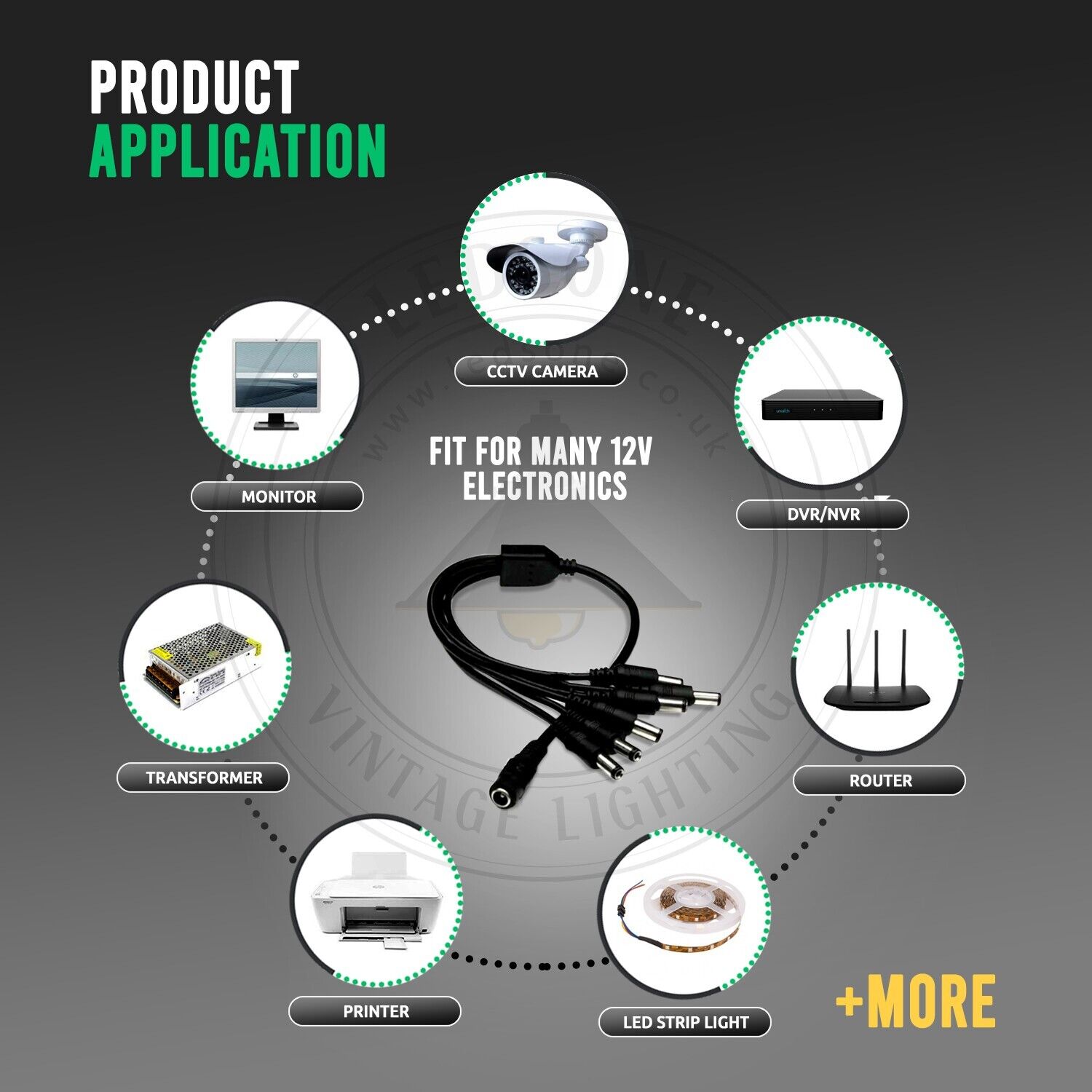 2/4/6/8 Way 12V 2/5A Splitter Cable Power Adapter ~6023