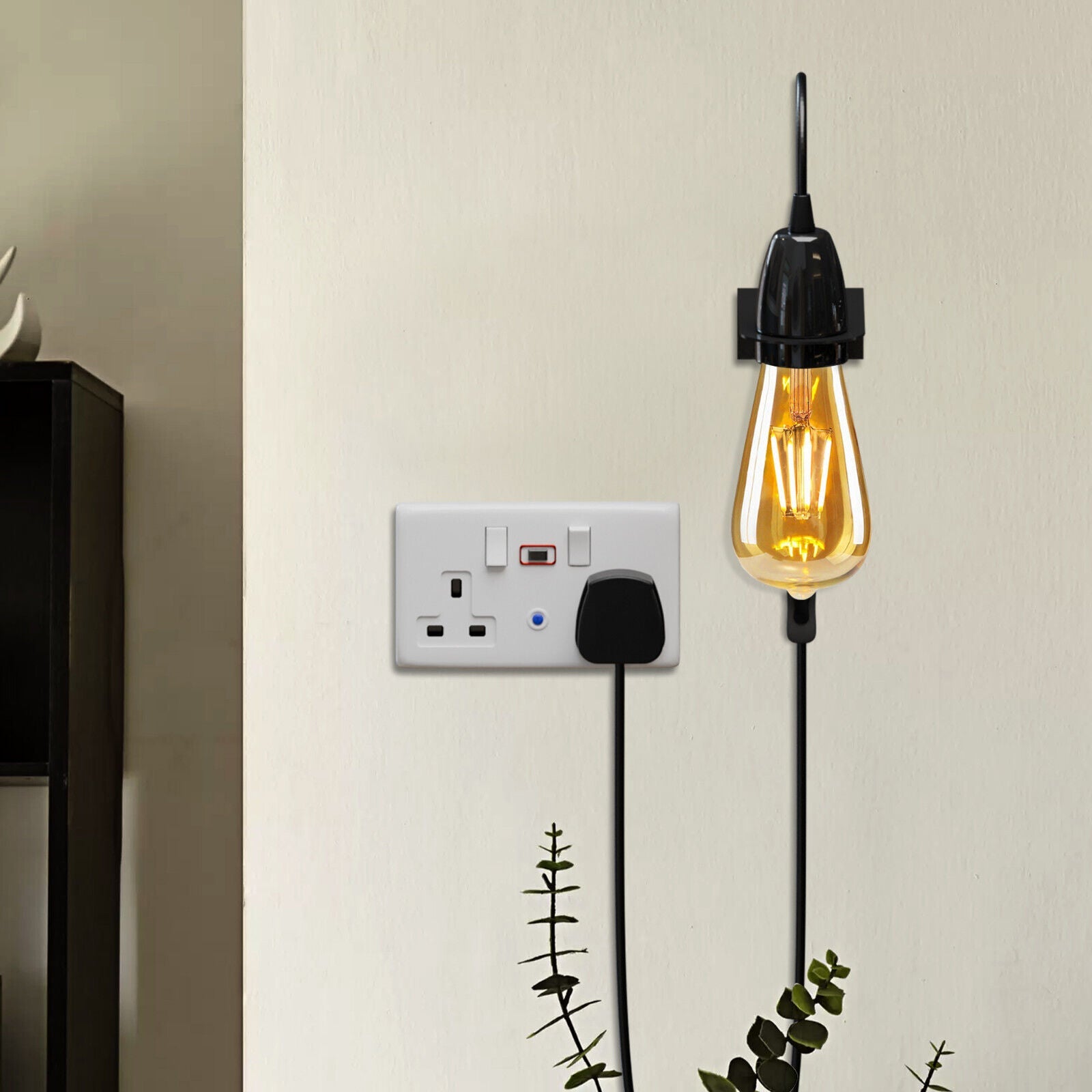 Modern Plug-In Wall Light E27 Socket, Adjustable Hanging Cord, Easy Installation