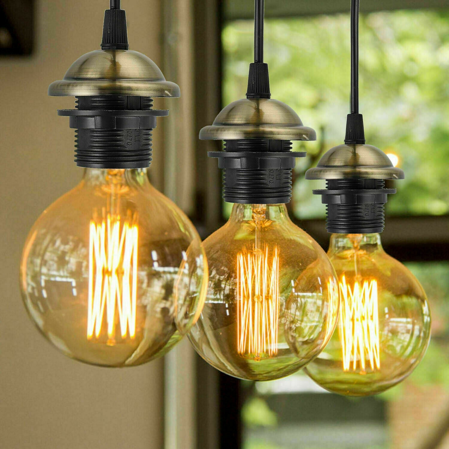 Industrial Metal E27 Adjustable Pendant Light Fixture, Multiple Finishes, Pack Options
