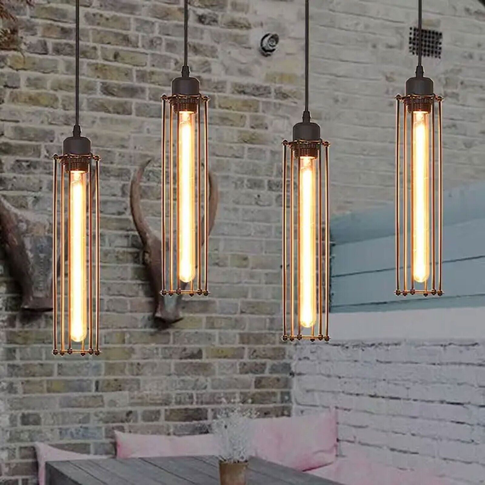 Brushed Brass Industrial Metal Cage Ceiling Pendant Retro Hanging Lamp